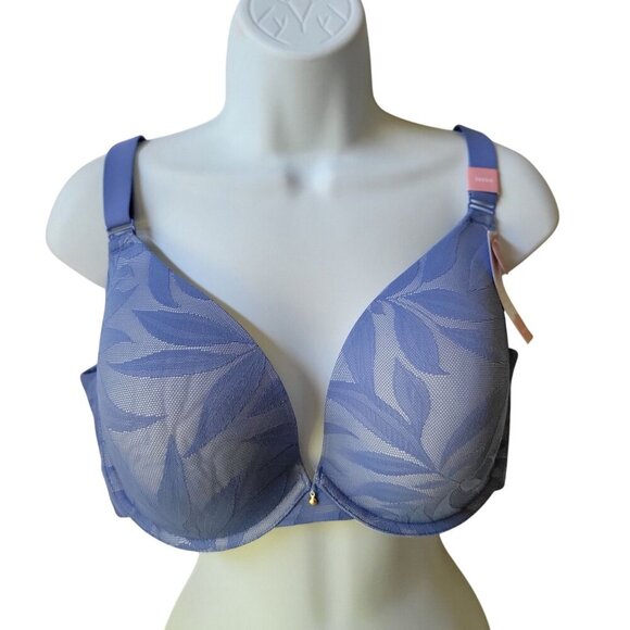 Cacique Modern Invisible Back Smoother Bra 38DDD Blue Leaf Print Underwire Full - Picture 2 of 8